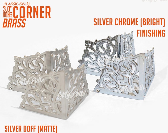 3.00" Silver Brass Corner Trunk Victorian Swirl Chrome Table Box Cabinet Trunk Corner Protector