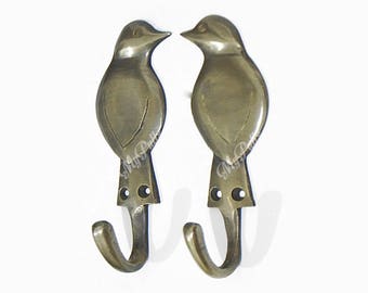 4.33" in Pair Solid Brass Love Bird | Lovebirds Wall hook Mount Coat Hat Hooks