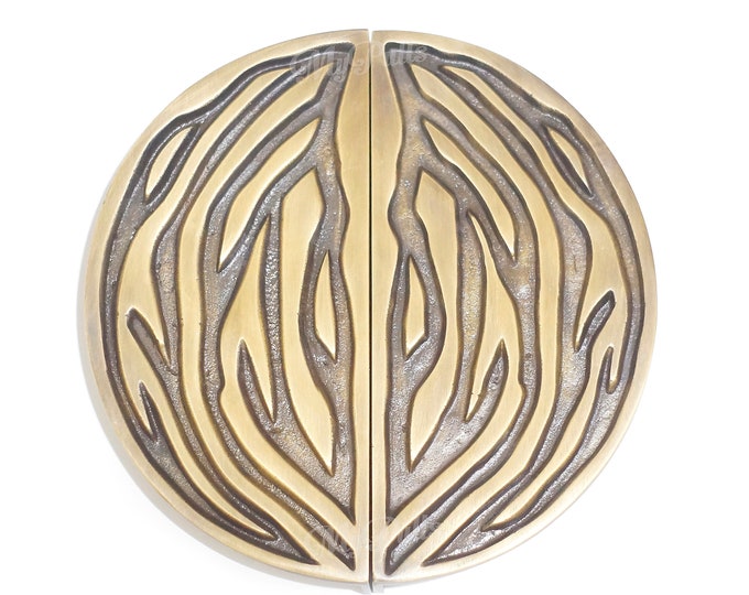 FREE SHIPPING - 7.87" inches Full set Solid Brass Ocean Waves Round Main Entry Door Pulls Handles