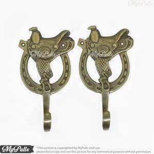 5.82&quot; inches Solid Brass Horseshoe Hook with Horse Paddle Hanger wall hook | Strong Wall Mount Coat Hat Hook - Texas Cowboy series