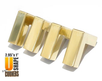 Solid brass U Shape CORNER PROTECTORS - Set of 4 Gold Finish Table Trunk Cabinet Edge Guards, 1 Inch Depth