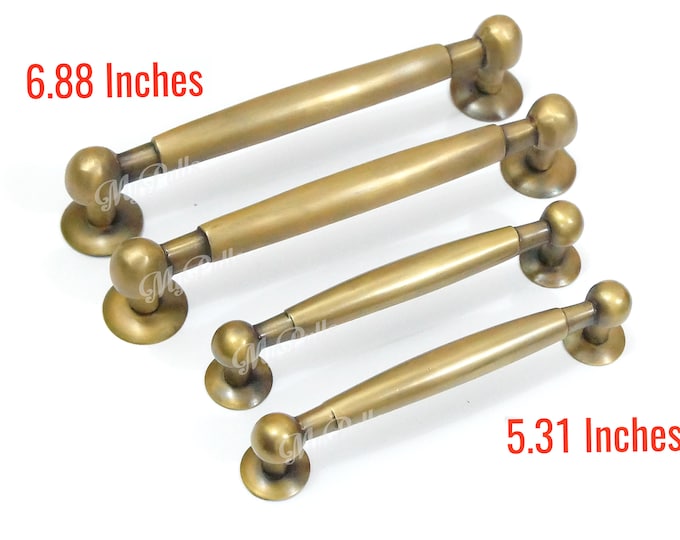 2 pcs Solid Brass Ball Tip Handle Pulls | Vintage Closet Cabinet Drawer Dresser Handle Pull