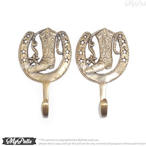 5.11" inches Solid Brass Cowboy Boot Hook Hanger wall hook | Strong Wall Mount Coat Hat Hook - Texas Cowboy series