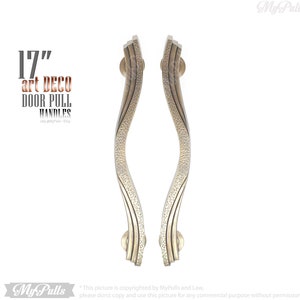 17.12" in Set 2 pcs Solid Brass Art Deco Door Pull Handle | Cabinet Drawer Dresser Handle Pulls
