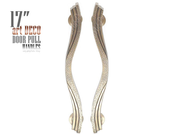 17.12" in Set 2 pcs Solid Brass Art Deco Door Pull Handle | Cabinet Drawer Dresser Handle Pulls
