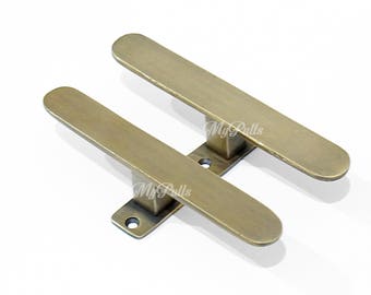 Solid Brass Classic Retro Pull Handles – Set of 2 Vintage Brass Cabinet Handles for Closet, Bar, and Furniture