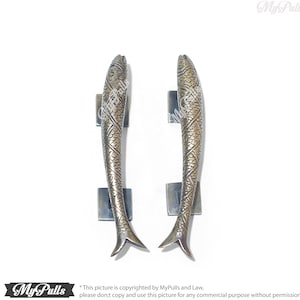 Set 2 pcs Solid Brass Retro Fish Knob Pull | Solid Brass Fish Animal Cabinet Drawer Dresser Kitchen Door Pull Handles