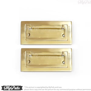 3.38" Set of 2 pcs Solid Brass Gold Finish Flush Lift Handle Pulls, Solid Brass Cabinet Knob, Drawer Pull Handle, Cupboard Door Pulls Handle