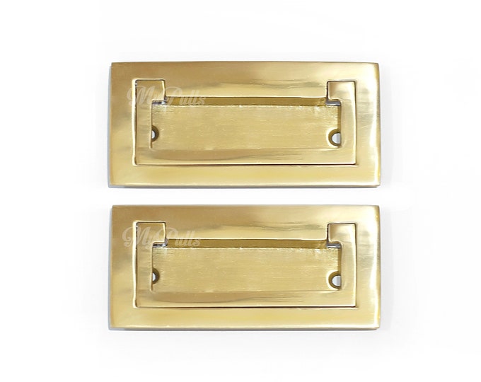 3.38" Set of 2 pcs Solid Brass Gold Finish Flush Lift Handle Pulls, Solid Brass Cabinet Knob, Drawer Pull Handle, Cupboard Door Pulls Handle