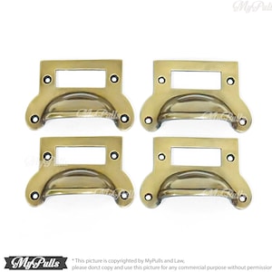 Solid Brass Retro Classic Label Holder Bin Pulls Antique Style Brass Knobs Cabinet Drawer Dresser Kitchen Pulls