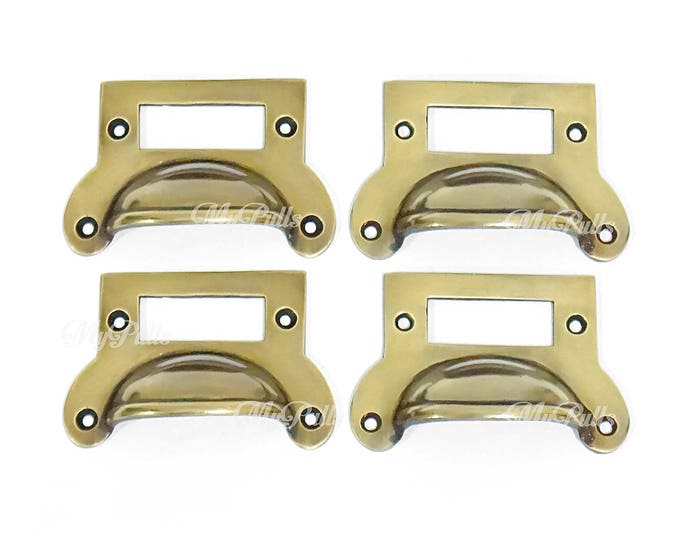 Solid Brass Retro Classic Label Holder Bin Pulls Antique Style Brass Knobs Cabinet Drawer Dresser Kitchen Pulls