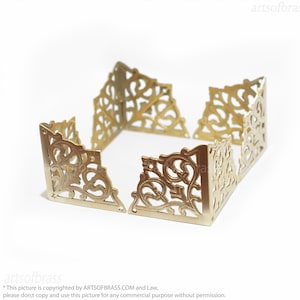 Set of 4 Solid Brass Flower Swirl Table Box Cabinet Trunk Corner Protectors - 3.00" Size