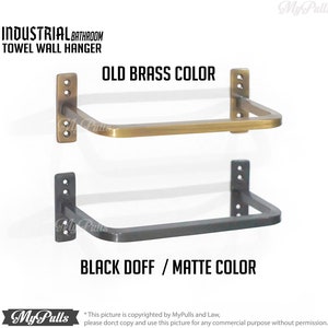 Solid Brass Industrial Bathroom Towel Rack Hanger Holder Wall Hanger, Bath Towel Hanger Bathroom Decor Black Doff and Old Brass Color