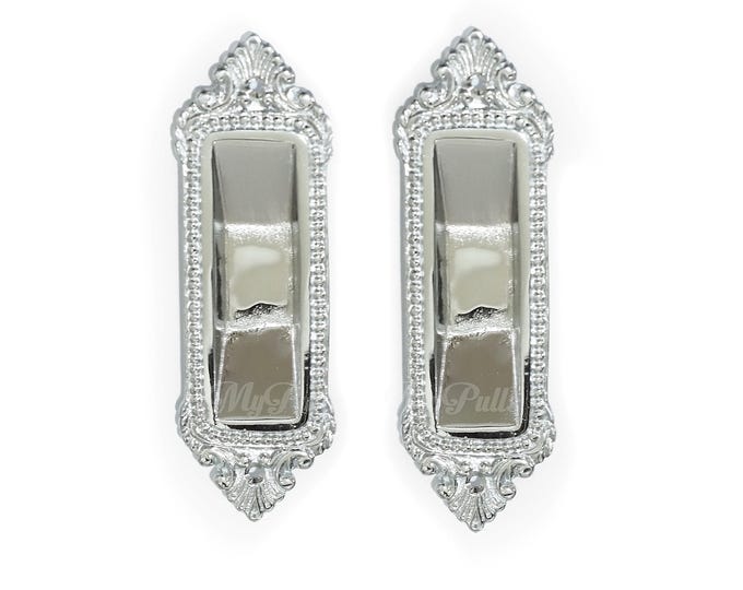 Silver Chrome Finish Solid Brass Sliding Pocket Door Handle - Elegant Victorian Design – 6.30 inch