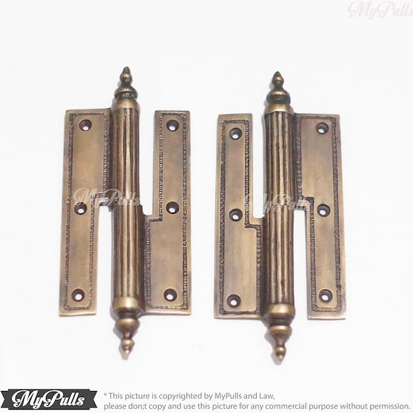 6.41" inches Set Pair / 2 pcs SOLID BRASS French Door Hinges antique Brass hinges Door Hinges, Gate Hinges, Barn door hinges