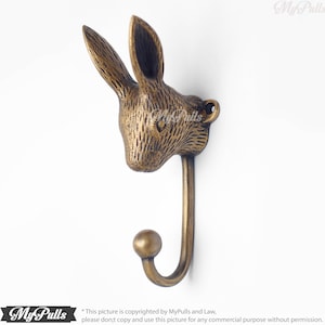 6.29" inches Solid Brass Bunny Rabbit Animal wall hook Strong Wall Mount Coat Hat Hook