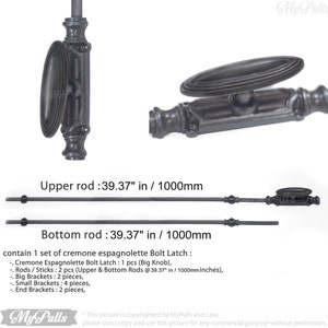 Solid Brass French Cremone Espagnolette Bolt Latch Black Matte Doff Finish Door Lock and Brass Rod Set