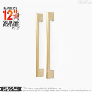 12.00&quot; inches 2 pcs SOLID BRASS Natural Raw Brass Long Bar Pulls Handle Cabinet Drawer Dresser Cupboard Kitchen Pull Handles