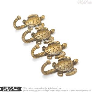 Set of 4 pcs Solid Brass Ocean TURTLE long Life Hat Coat Wall Mount Hook ---&gt; Front Mount