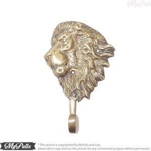 6.50" inches Solid Brass Lion King Animal Head wall hook Strong Wall Mount Coat Hat Hook Lion Head Decor
