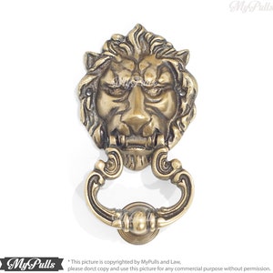 6.73&quot; Solid Brass Lion Door Knocker | Brass Door Knocker | Vintage door Knocker Front Door KNOCKER with Pull Ring Knocker Door Protector