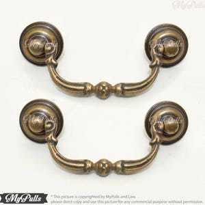 4.72&quot; inches Set of 2 pcs Solid Brass Western Rosette Bail Pulls Retro Handle Cabinet Drawer Dresser Pulls