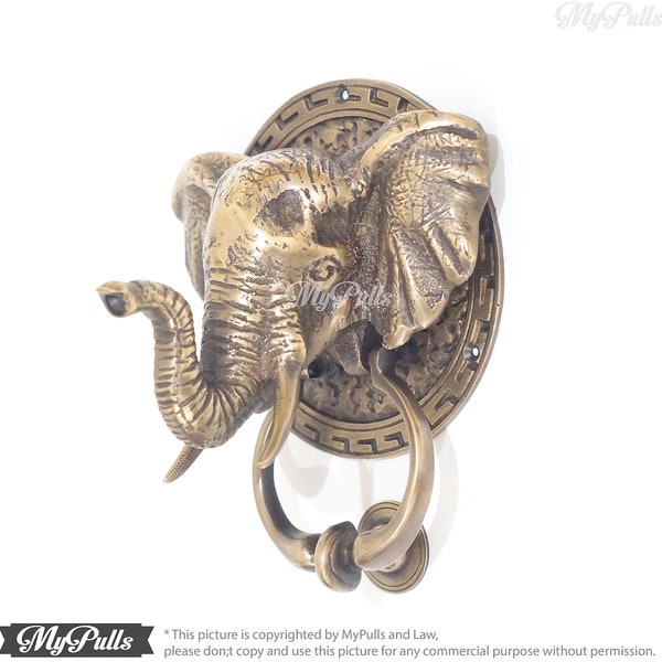 7.48" inches Solid Brass Elephant Door Knocker Door Hardware animal knocker Elephant Front door Decor