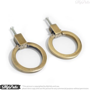 Lot of 2 pcs Solid Brass Round Ring Pull Knobs | Western Retro Cabinet Drawer Dresser KNOB Pulls