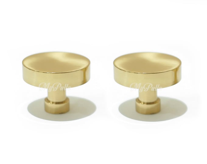 Brass Gold Finishing Round Pull Knobs | Modern Minimalis Round Cabinet Drawer Dresser KNOB Pulls
