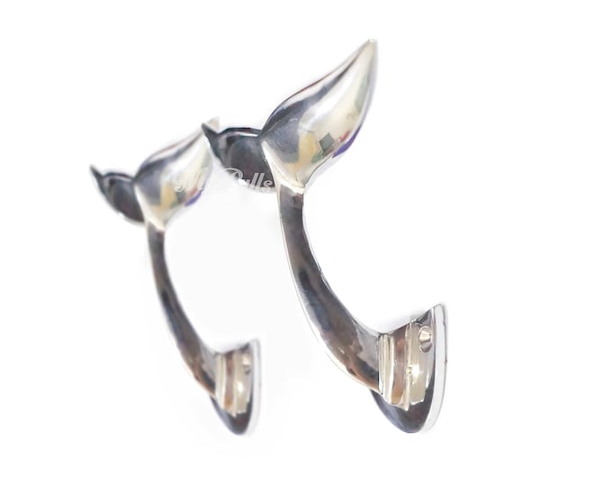 3.75" 2 pcs Solid Brass Silver Chrome Whale Tail Wall Hooks | Alaska Beluga Whale Tail Wall hook Strong Wall Mount Coat Hat Hook