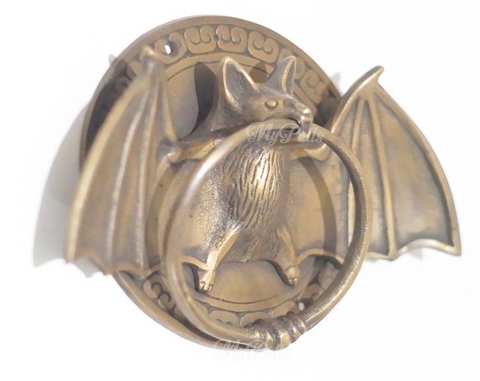 FREE SHIPPING - 6.70" in Solid Brass Retro Bats Door Knocker Front Door Brass Bat Wings Detail Door Decor