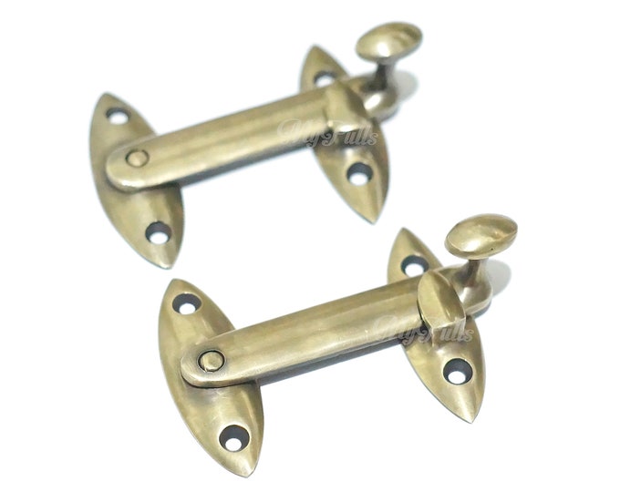Set of 2 pcs Solid unlacquered Brass Country Western LATCH HOOK Solid BRASS Joint Gate Door Lock