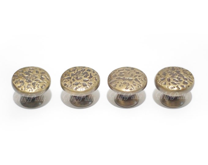 Set of 4 pcs Solid Brass Retro Stone Texture Round Knobs Pulls Handle Brass Cabinet Knob, Drawer Pull Handle, Cupboard Door Pulls Handle