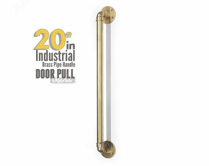 20" inches Un-lacquered Brass Industrial Pipe Door Pull Handle | Barn Door, Kitchen Door Antique Cabinet and Door Handle