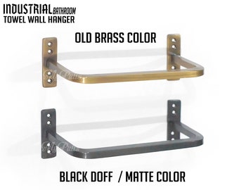 Solid Brass Industrial Bathroom Towel Rack Hanger Holder Wall Hanger, Bath Towel Hanger Bathroom Decor Black Doff and Old Brass Color