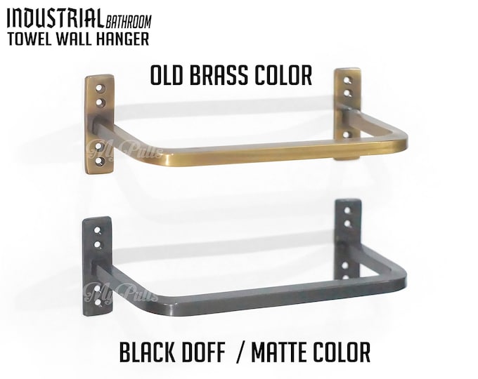 Solid Brass Industrial Bathroom Towel Rack Hanger Holder Wall Hanger, Bath Towel Hanger Bathroom Decor Black Doff and Old Brass Color