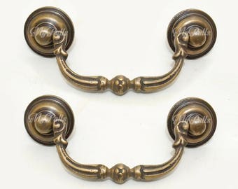 4.72" inches Set of 2 pcs Solid Brass Western Rosette Bail Pulls Retro Handle Cabinet Drawer Dresser Pulls