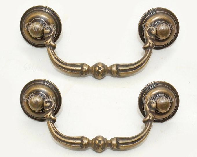 4.72" inches Set of 2 pcs Solid Brass Western Rosette Bail Pulls Retro Handle Cabinet Drawer Dresser Pulls