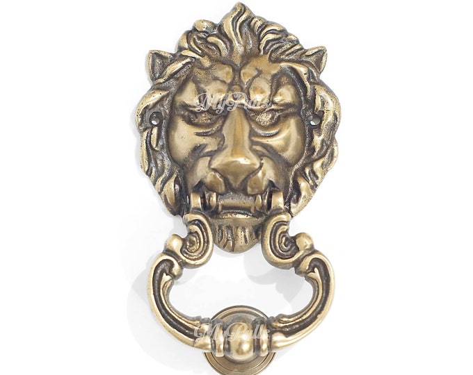 6.73" Solid Brass Lion Door Knocker | Brass Door Knocker | Vintage door Knocker Front Door KNOCKER with Pull Ring Knocker Door Protector
