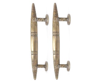 13.85" Pair Solid Brass Art Deco Tapered Horns Door Pull Handle | Cabinet Drawer Dresser Handle Pulls