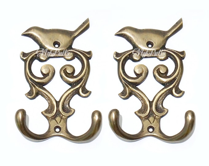 4.33" inches for 2 pcs Solid Brass Birdie / Sparrow / Bird wall Hook Strong Double Hooks