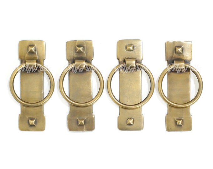 3.30" inches Set of 4 pcs Solid Brass Ring Pull Drawer Pull handles | Dresser pull | Brass Cabinet Drawer Pulls