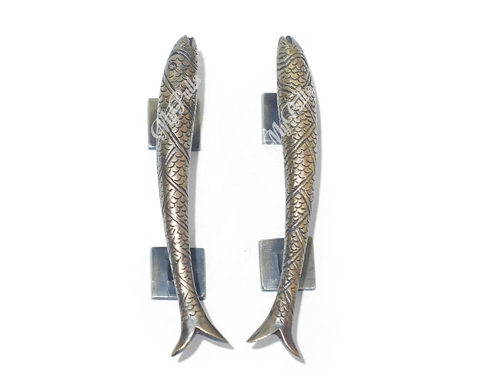 Set 2 pcs Solid Brass Retro Fish Knob Pull | Solid Brass Fish Animal Cabinet Drawer Dresser Kitchen Door Pull Handles