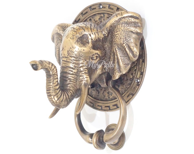 7.48" inches Solid Brass Elephant Door Knocker Door Hardware animal knocker Elephant Front door Decor