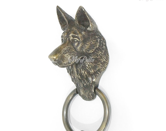 Solid Brass German Shepherd Dog Head Front Door Knocker | Door Hanger Decor