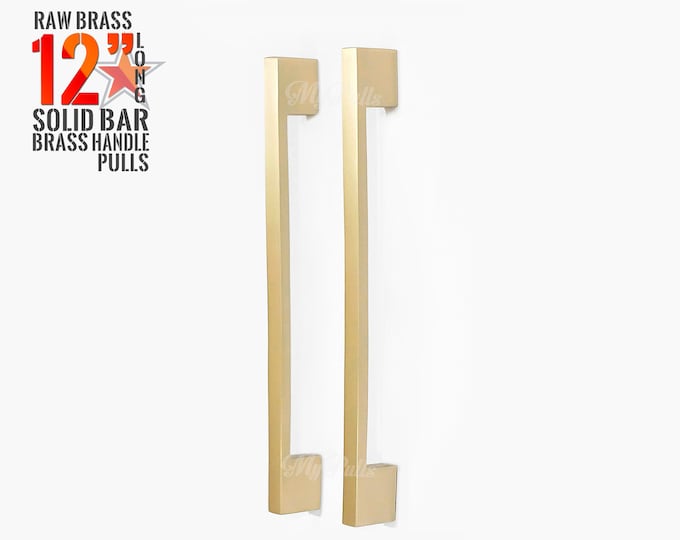 12.00" inches 2 pcs SOLID BRASS Natural Raw Brass Long Bar Pulls Handle Cabinet Drawer Dresser Cupboard Kitchen Pull Handles