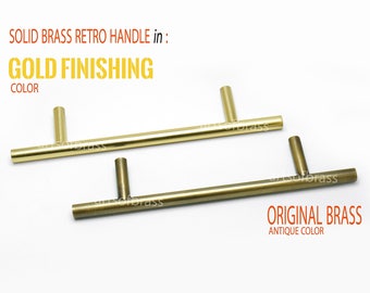 Solid Brass Kitchen Handles - Round Dresser Drawer Pulls, 2 pc Set