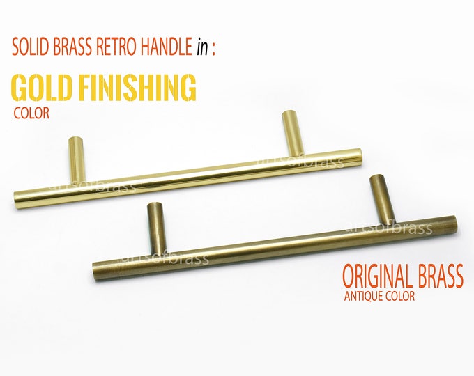 Solid Brass Kitchen Handles - Round Dresser Drawer Pulls, 2 pc Set