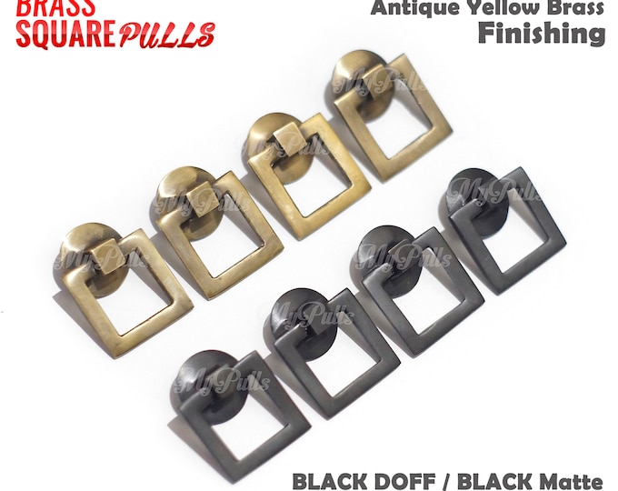 Lot of 4 Solid Brass RETRO Square Pulls Cabinet Drawer Dresser Knobs - Black Doff and Antique Brass Finish