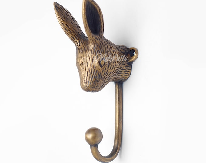 6.29" inches Solid Brass Bunny Rabbit Animal wall hook Strong Wall Mount Coat Hat Hook